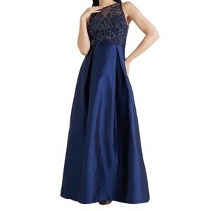 Adrianna Pappel - Beaded‎ Bodice Combo Taffeta Long Dress